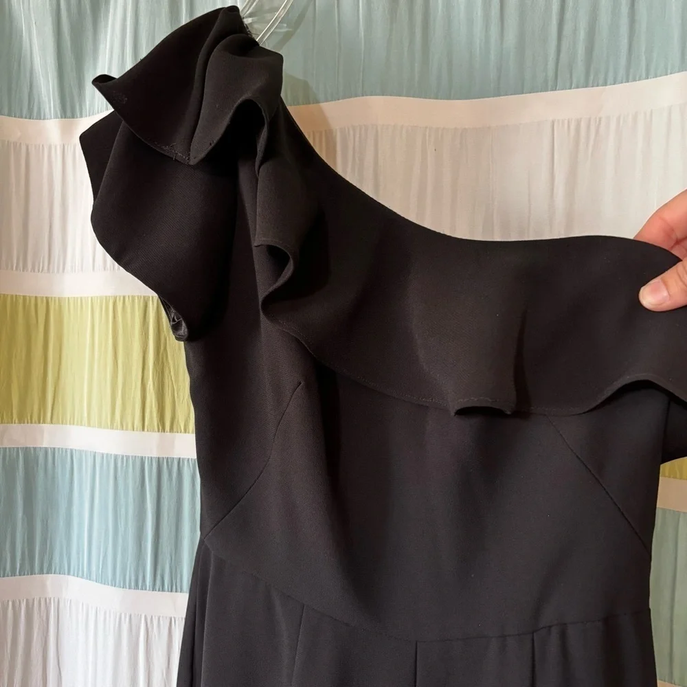 Monique Lhuillier One-Shoulder Jumpsuit Black Sz 0P